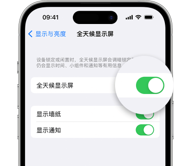 鄞州苹果15预约维修分享iPhone15如何设置全天候显示屏幕可见 
